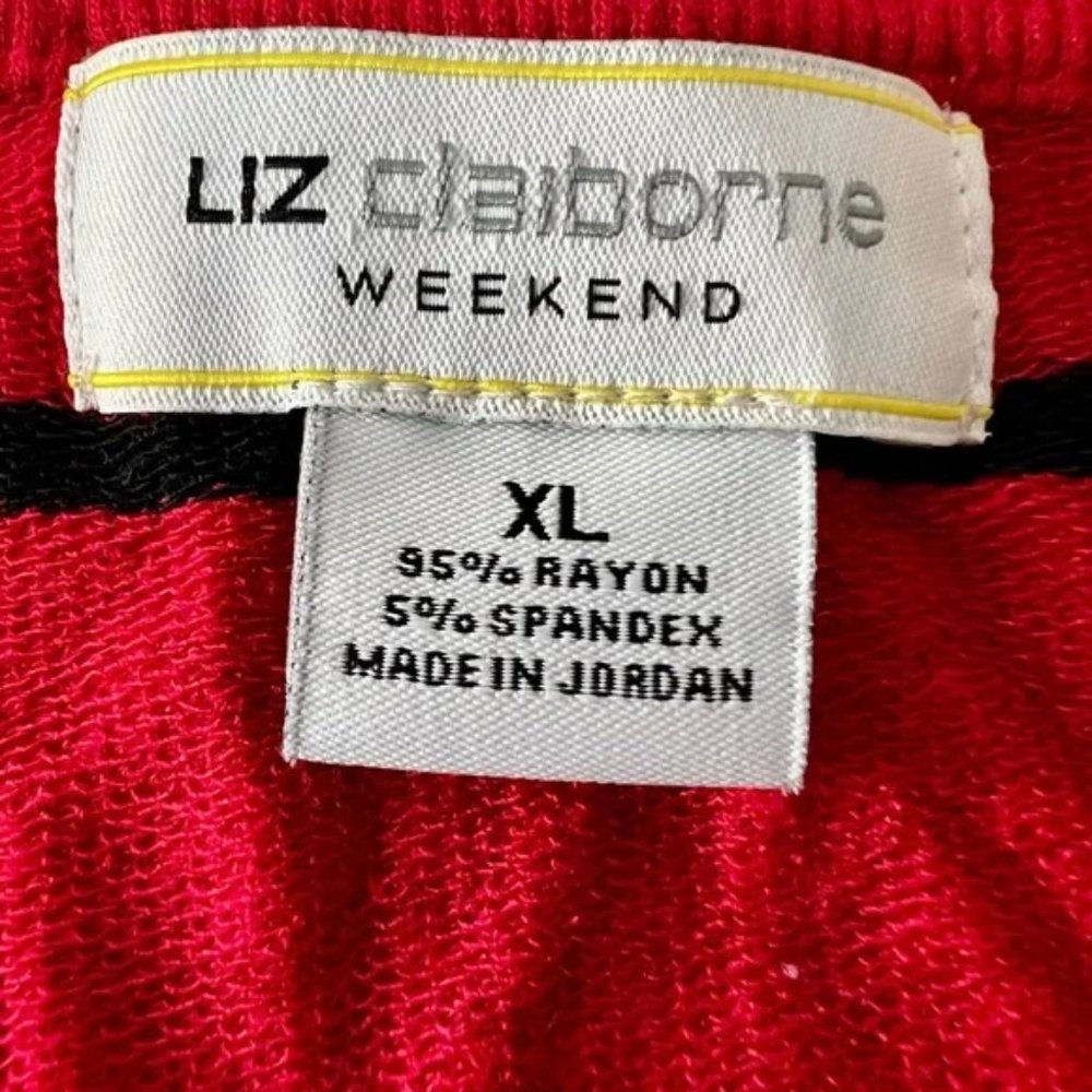 Liz Claiborne Weekend Scoop Neck Knit Long Sleeve Red With Black Stripes Stretch - Picture 6 of 6